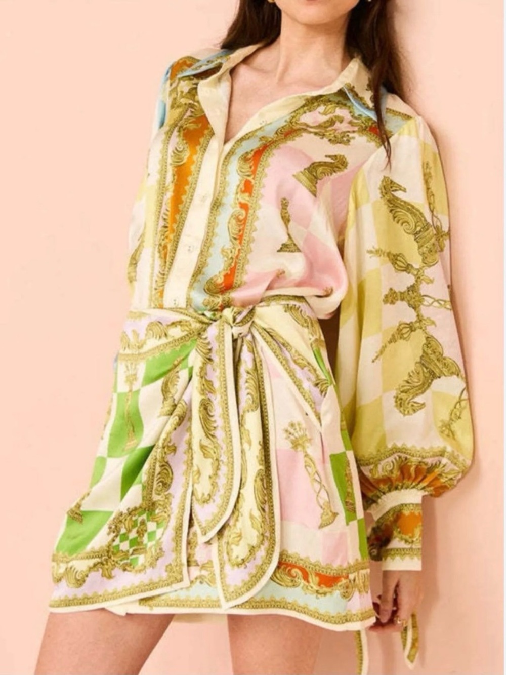 Charlotte Green Multi Print Wrap Mini Dress - Size 6 - Colorful Geometric